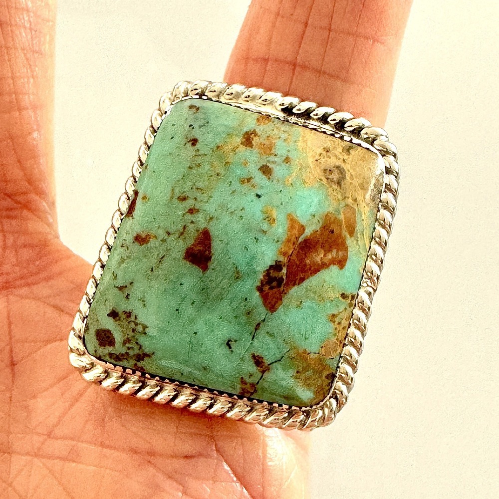 Modern Navajo Turquoise Navajo Ring Sz 5 Sterling Gregg Yazzie Big Contemporary